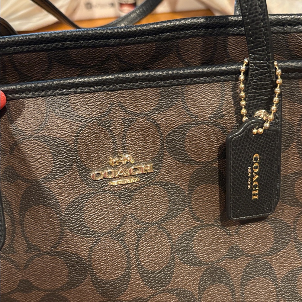Coach Dark Brown Signature Tote with Black Handles - Picture 2 of 15